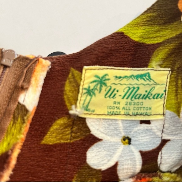 Vintage Ui-Maikai Bark Cloth Maxi Dress Hawaii Hibiscus Print Small - Picture 7 of 11